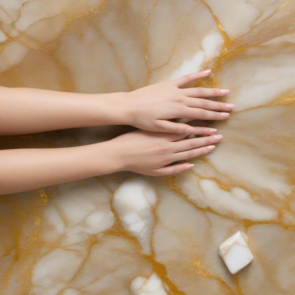  close-up view of marble womans hands, artistic photo, porcelain skin, alcohol ink --ar 3:4