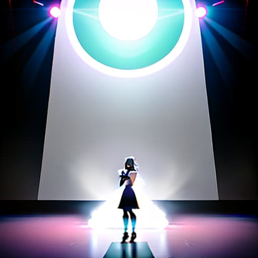  A simple, minimalistic girl performs with a microphone in front of an audience A 2D simple flat stage, (logo:1.3), vector graphics, brand, design, inspired, (straight:1.3), (symmetrical:0.4) hyperrealistic, full body, detailed clothing, highly detailed, cinematic lighting, stunningly beautiful, intricate, sharp focus, f/1. 8, 85mm, (centered image composition), (professionally color graded), ((bright soft diffused light)), volumetric fog, trending on instagram, trending on tumblr, HDR 4K, 8K