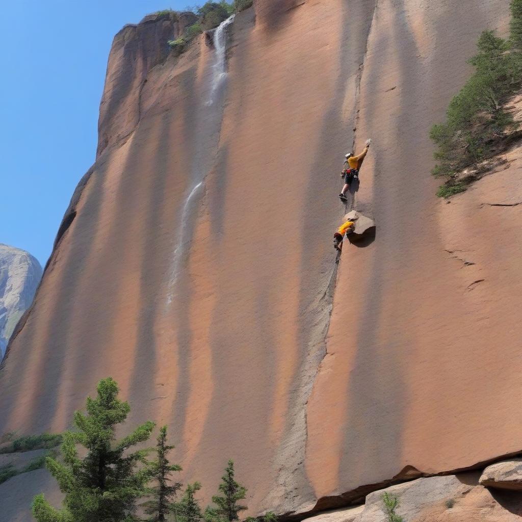  The image of climbers, which slowly but persistently climbs up the rock.In the picture you can show how climbing overcomes difficulties