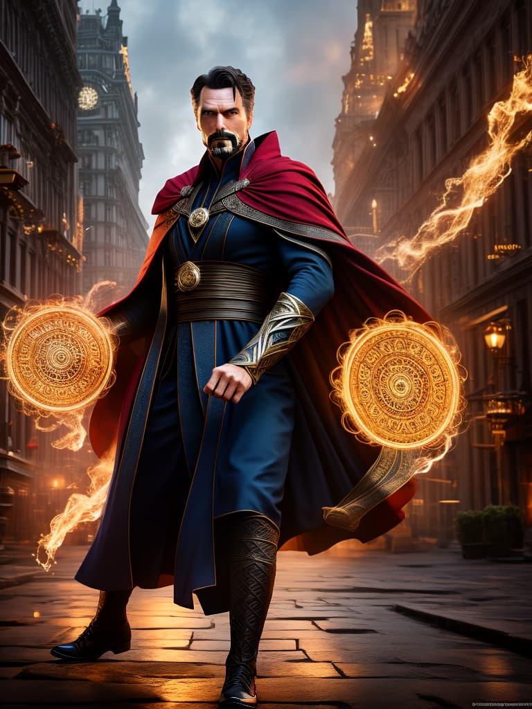  doctor strange hyperrealistic, full body, detailed clothing, highly detailed, cinematic lighting, stunningly beautiful, intricate, sharp focus, f/1. 8, 85mm, (centered image composition), (professionally color graded), ((bright soft diffused light)), volumetric fog, trending on instagram, trending on tumblr, HDR 4K, 8K