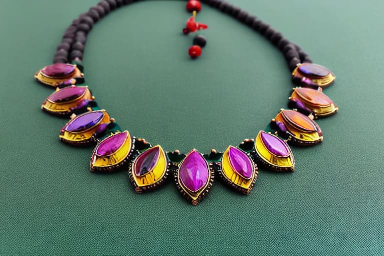  multicolor necklace with lotus and bali flower tones, ancient, vintage jewelry, color in spring summer 2024