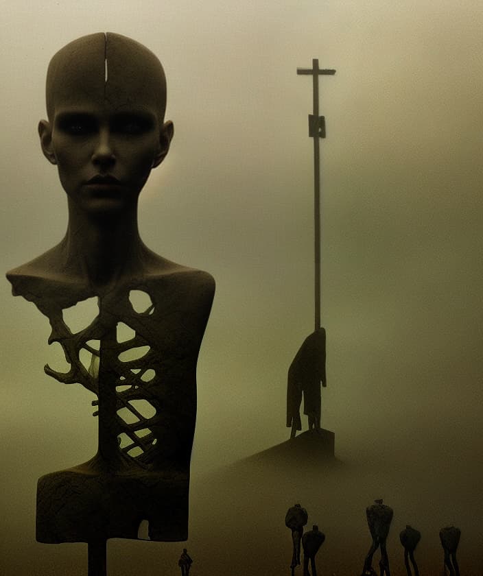 portrait+ style mannequins Beksiński pain fear guillotine chessboard death time cry rain