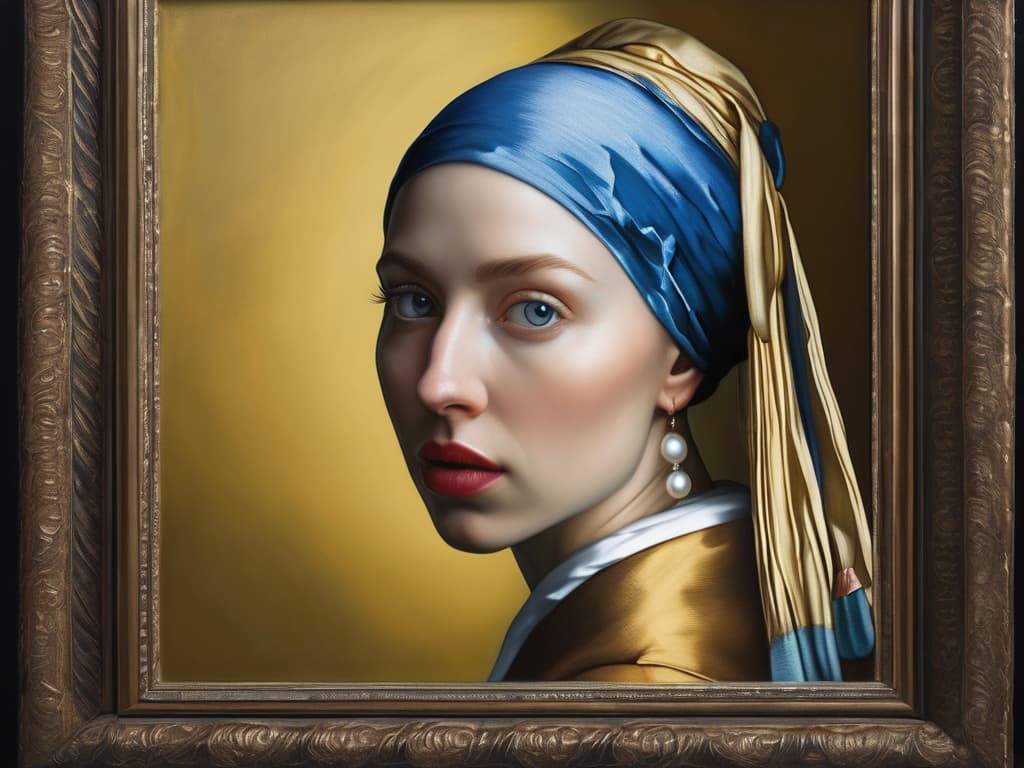  a painting of a girl with a pearl earring hyperrealistic, full body, detailed clothing, highly detailed, cinematic lighting, stunningly beautiful, intricate, sharp focus, f/1. 8, 85mm, (centered image composition), (professionally color graded), ((bright soft diffused light)), volumetric fog, trending on instagram, trending on tumblr, HDR 4K, 8K