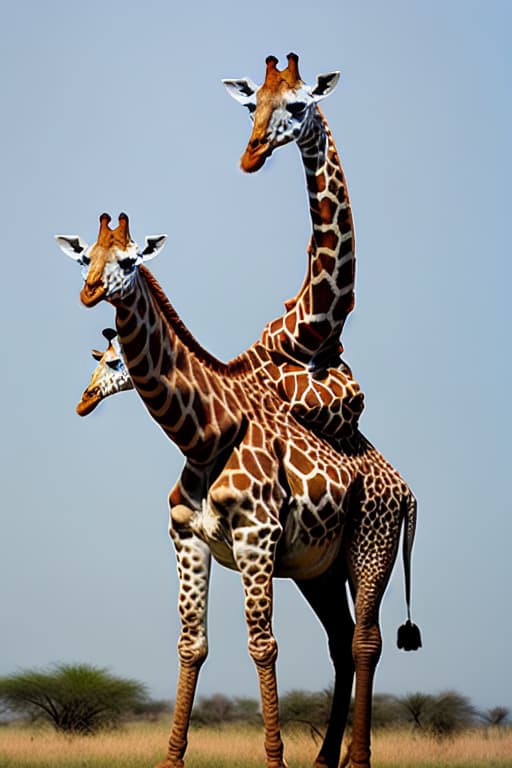  A giraffe riding a a buffalo