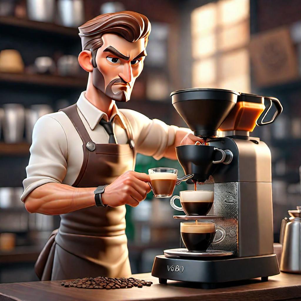  Barista brews coffee with v60 hyperrealistic, full body, detailed clothing, highly detailed, cinematic lighting, stunningly beautiful, intricate, sharp focus, f/1. 8, 85mm, (centered image composition), (professionally color graded), ((bright soft diffused light)), volumetric fog, trending on instagram, trending on tumblr, HDR 4K, 8K