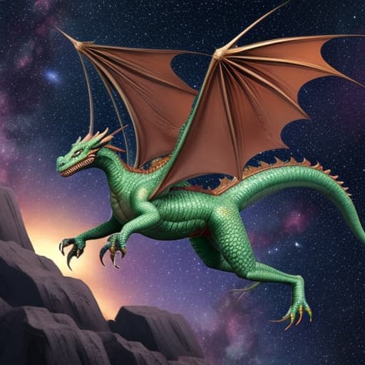  A female dragon rider flying amongst stars