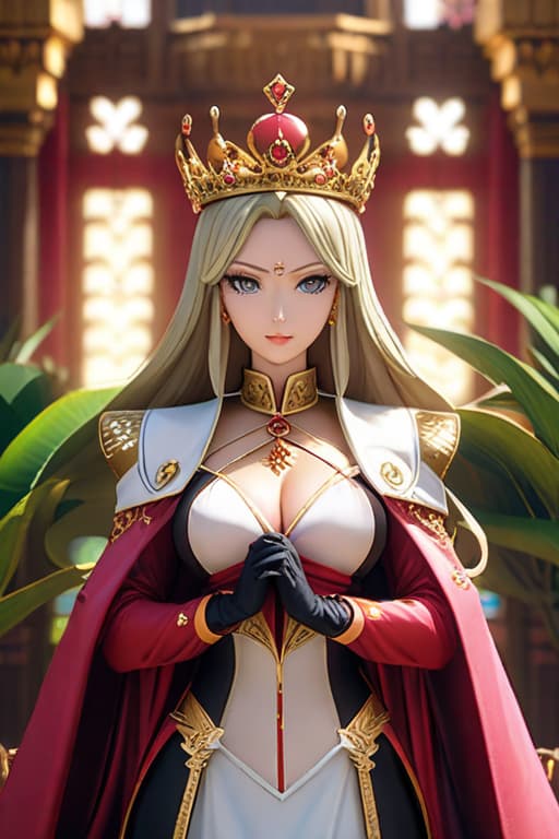  Make a cute and anime character named queen . She isn’t actually a but she’ and sweet and also the a queen. She should have some funny humorous themed elements to her outfit. Make it like a one piece character. Detailed face, detailed eyes hyperrealistic, full body, detailed clothing, highly detailed, cinematic lighting, stunningly beautiful, intricate, sharp focus, f/1. 8, 85mm, (centered image composition), (professionally color graded), ((bright soft diffused light)), volumetric fog, trending on instagram, trending on tumblr, HDR 4K, 8K