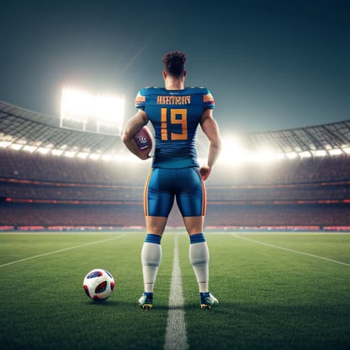  football player and world cup. hyperrealistic, full body, detailed clothing, highly detailed, cinematic lighting, stunningly beautiful, intricate, sharp focus, f/1. 8, 85mm, (centered image composition), (professionally color graded), ((bright soft diffused light)), volumetric fog, trending on instagram, trending on tumblr, HDR 4K, 8K