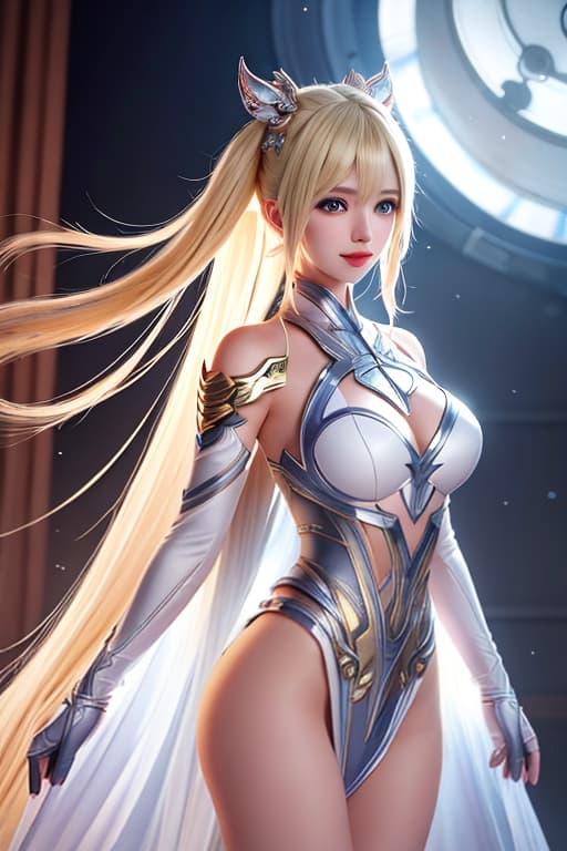  “A young woman in her early twenties with long, blonde twin tails. She is dressed in a dynamic and futuristic costume, combining elements of traditional and modern design. Her expression should be determined and strong, reflecting her role as a hero. Incorporate elements of space and technology into her design. naked hyperrealistic, full body, detailed clothing, highly detailed, cinematic lighting, stunningly beautiful, intricate, sharp focus, f/1. 8, 85mm, (centered image composition), (professionally color graded), ((bright soft diffused light)), volumetric fog, trending on instagram, trending on tumblr, HDR 4K, 8K