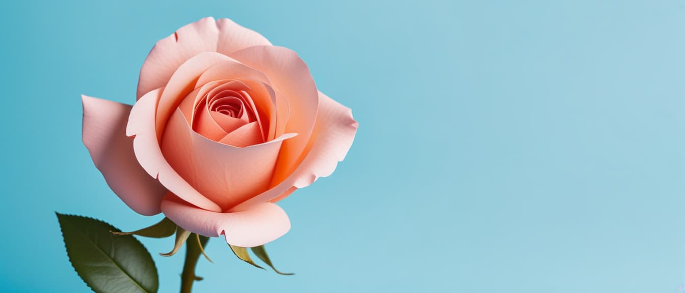  Macro Photography, A cute Rose on blue background, paper cut art., close up, macro 100mm, macro photography