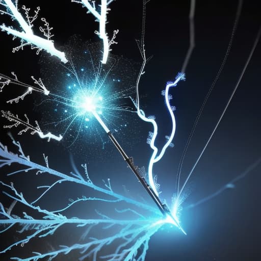  Electric neuron view side with dendrite and axon bright flash on the screen