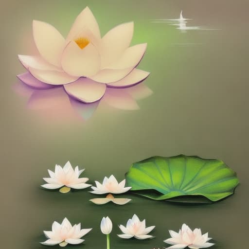  Image of 1 white lotus flower in heaven with serenity tone and holy spirituality mood create overall image in very lovely pastel palette