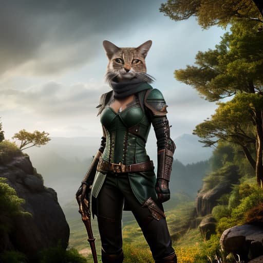  tabaxi, rogue, green eyes, girl, two short swords, dnd hyperrealistic, full body, detailed clothing, highly detailed, cinematic lighting, stunningly beautiful, intricate, sharp focus, f/1. 8, 85mm, (centered image composition), (professionally color graded), ((bright soft diffused light)), volumetric fog, trending on instagram, trending on tumblr, HDR 4K, 8K