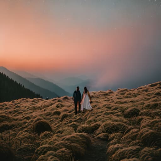 analog style Hinata and Naruto holding hands while looking at the start sky hyperrealistic, full body, detailed clothing, highly detailed, cinematic lighting, stunningly beautiful, intricate, sharp focus, f/1. 8, 85mm, (centered image composition), (professionally color graded), ((bright soft diffused light)), volumetric fog, trending on instagram, trending on tumblr, HDR 4K, 8K