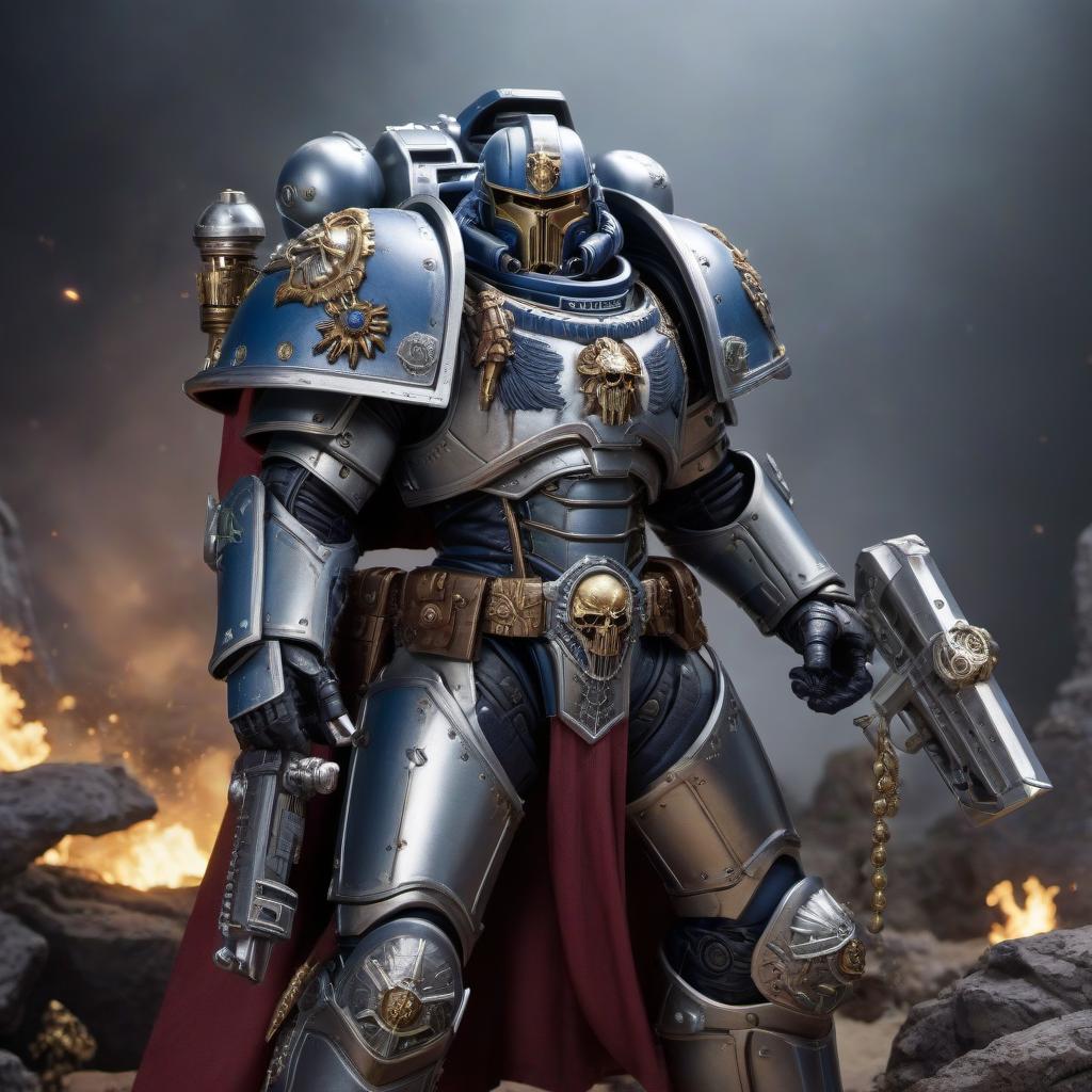  Warhammer 40000 Space Marine Chapter, Space Marine Chapter Iron Cavalry, Iron Cavalry Space Marine Chapter, Silver color armor, Silver armor, fighting tyranid, hyperrealistic, full body, detailed clothing, highly detailed, cinematic lighting, stunningly beautiful, intricate, sharp focus, f/1. 8, 85mm, (centered image composition), (professionally color graded), ((bright soft diffused light)), volumetric fog, trending on instagram, trending on tumblr, HDR 4K, 8K