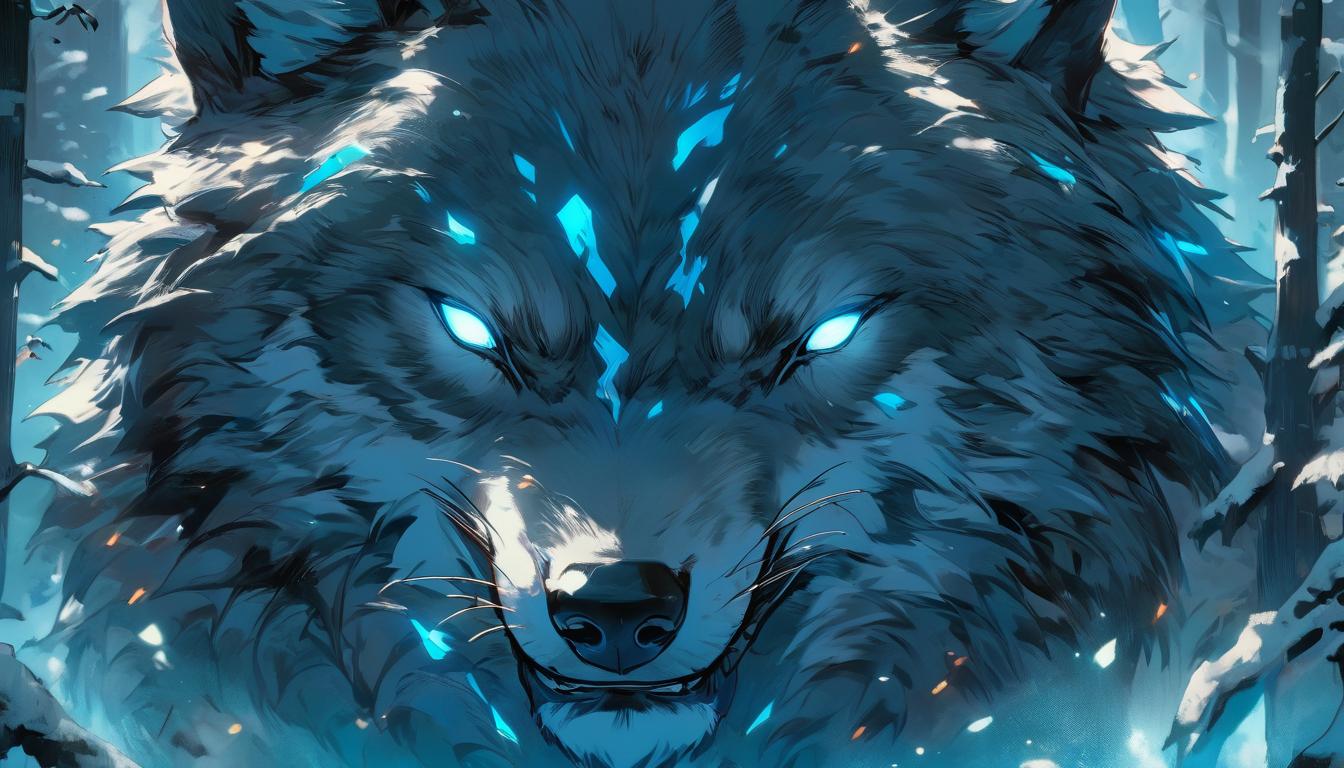  hyperrealism,fantasy aestheticClose up of a wolf's face, intense eyes, detailed fur, surrounded by a forest, sense of vigilance and strength, dynamic brushstrokes for resilience, high tech clothing clad in sleek, futuristic costume with metallic accents and form fitting designs, marvel superhero comics style, unreal engine rendering