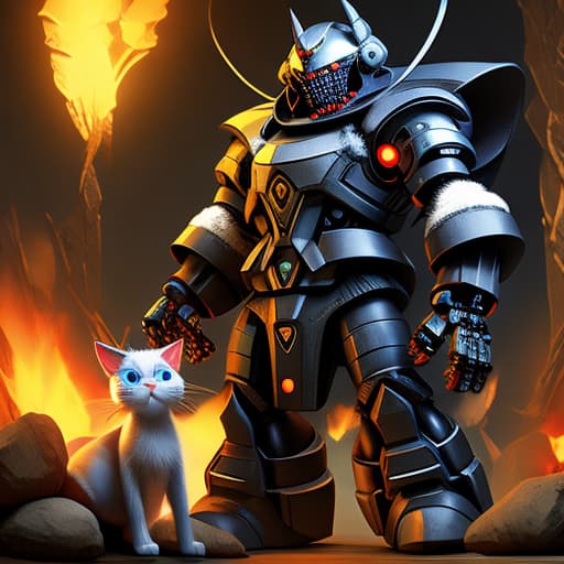  A game where he's a demonic robot, but he's holding a cat.