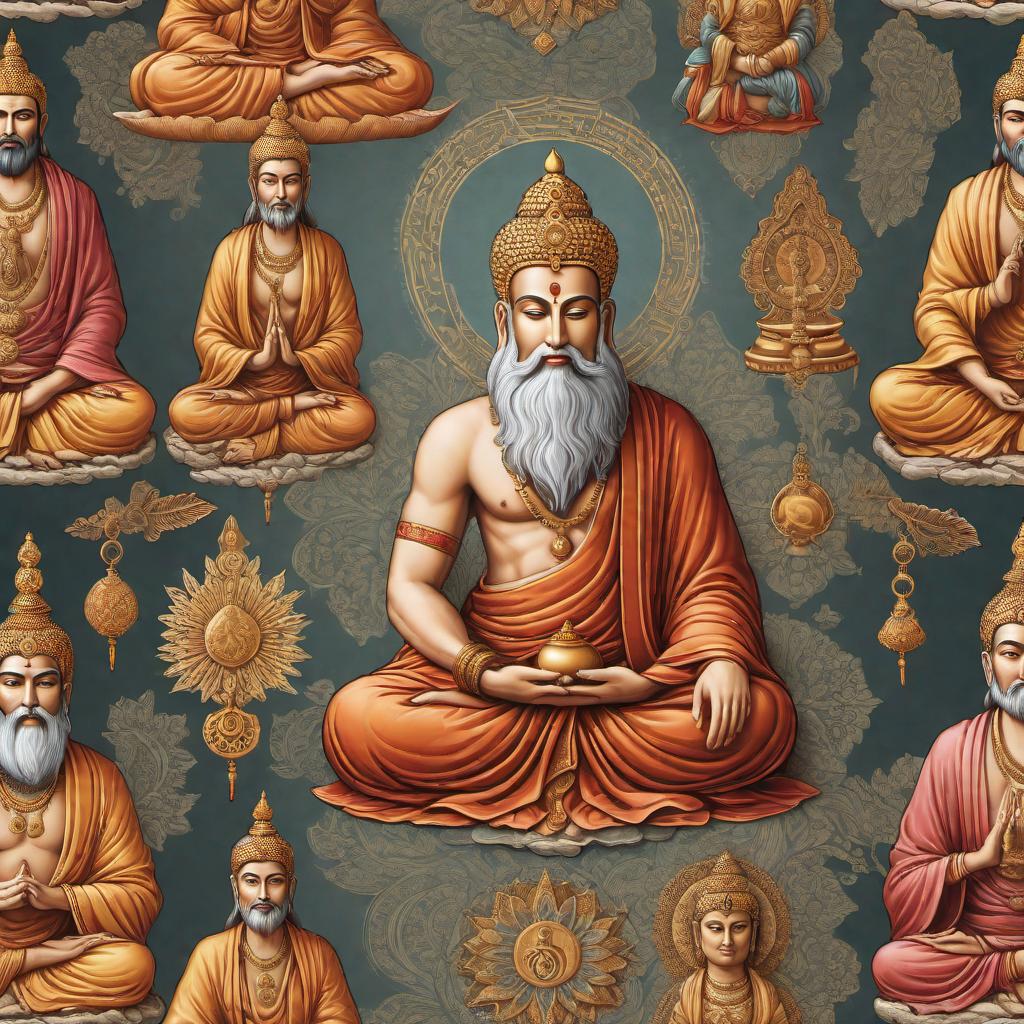  illustration depicting various representations of God from different religions and personal beliefs: a wise man with a long beard symbolizing Christian views, an abstract, formless presence to represent Islamic views, deities with distinct appearances symbolizing Hindu views, and a serene, enlightened figure for Buddhist views. Background should include symbols of love, wisdom, and omnipresence. hyperrealistic, full body, detailed clothing, highly detailed, cinematic lighting, stunningly beautiful, intricate, sharp focus, f/1. 8, 85mm, (centered image composition), (professionally color graded), ((bright soft diffused light)), volumetric fog, trending on instagram, trending on tumblr, HDR 4K, 8K