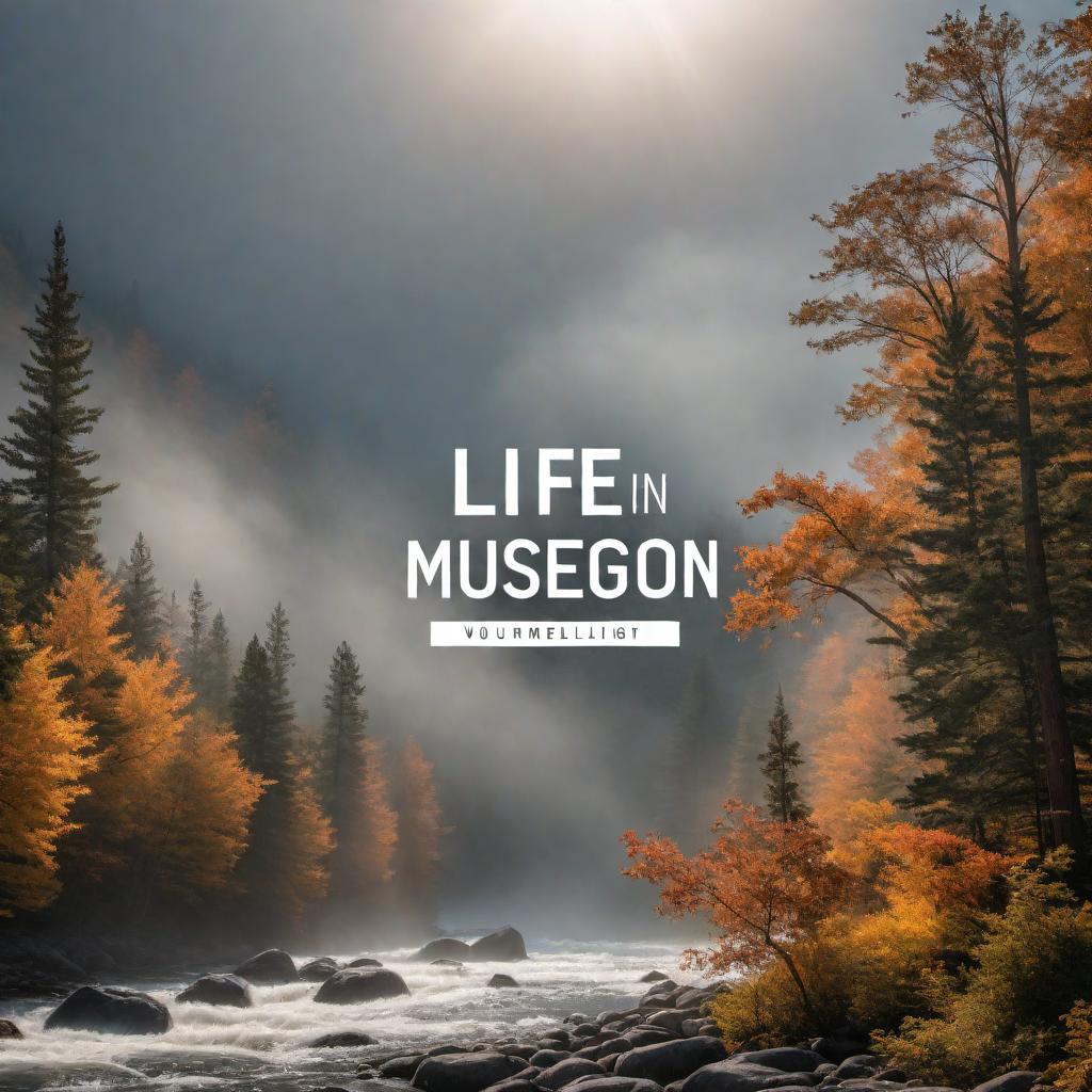  A text logo that reads 'Life IN Muskegon.' It should be simple black text on a white background, using a clean and straightforward font style. hyperrealistic, full body, detailed clothing, highly detailed, cinematic lighting, stunningly beautiful, intricate, sharp focus, f/1. 8, 85mm, (centered image composition), (professionally color graded), ((bright soft diffused light)), volumetric fog, trending on instagram, trending on tumblr, HDR 4K, 8K