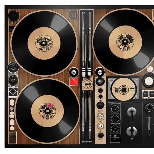  Mixer, decks, vinyls, 2d image