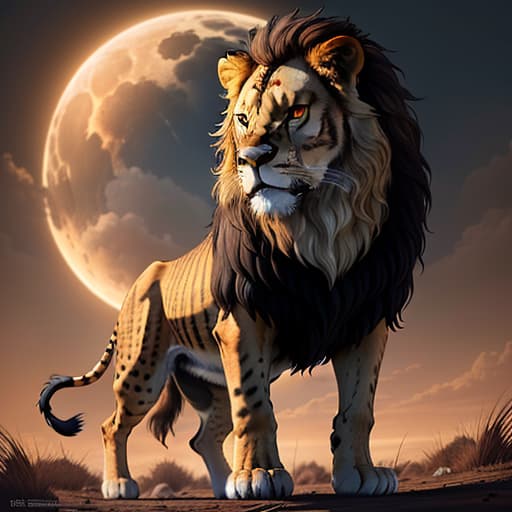  A majestic lion stands proudly in the savannah, but instead of its usual tawny fur, its entire body is covered in the sleek, black, and glossy texture of Venom's symbiote. The lion's powerful muscles are accentuated by the symbiote's tendrils and white spider-like patterns, creating a striking contrast with its piercing eyes. The background features a dramatic sunset, casting an eerie glow on this unique fusion of nature and alien symbiosis." This prompt should guide the AI to generate a full-body lion with Venom's signature appearance while keeping the setting and pose natural and regal. , hyperrealistic, high quality, highly detailed, perfect lighting, intricate, sharp focus, f/1. 8, 85mm, (centered image composition), (professionally