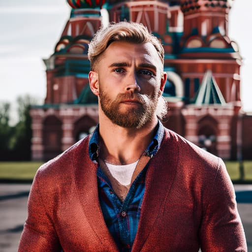 portrait+ style Russian queer fitness model blonde hunk dilf dude face