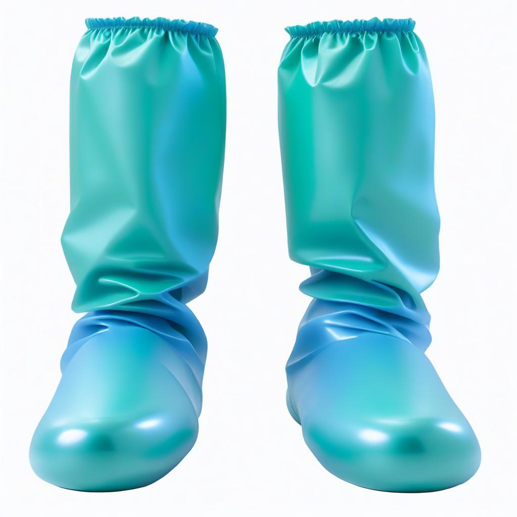  On feet worn, pants, stuffed, in smooth without pleats, high medical stockings like boots, with upper elastic sleeves, made of glossy latex, the lower part, (from sole to ankle:1.2), (dark green:1.3), the upper part, (from ankle to knee:1.2), (dark blue:1.3) hyperrealistic, full body, detailed clothing, highly detailed, cinematic lighting, stunningly beautiful, intricate, sharp focus, f/1. 8, 85mm, (centered image composition), (professionally color graded), ((bright soft diffused light)), volumetric fog, trending on instagram, trending on tumblr, HDR 4K, 8K