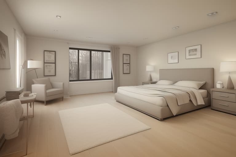  Bed Room, Peaceful, cozy, relaxation, sleep, comfort. The image showcases a modern minimalist theme, emphasizing sleek design, neutral colors, and a focus on geometric simplicity and ambient lighting. Modern minimalist with sleek furniture, neutral palette, geometric lines, ambient lighting, and a clean, uncluttered aesthetic. modern, minimalist, sleek, furniture, neutral, palette, geometric, lines, ambient lighting, clean, uncluttered aesthetic