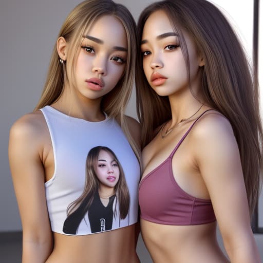  High resolution Charly Jordan and Jennie Kim realistic face, perfect body full body