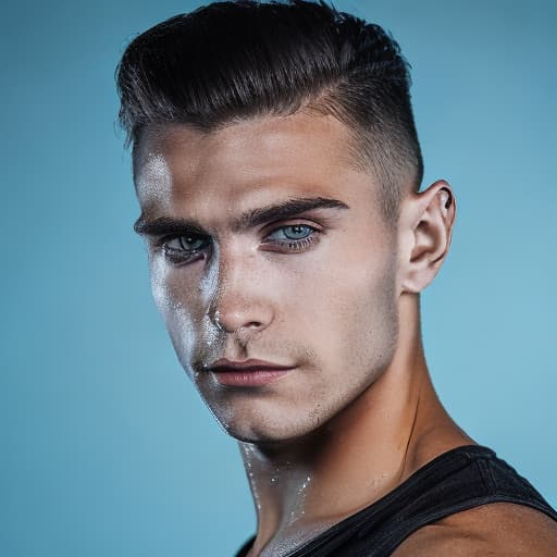 portrait+ style Russian queer gymnast brunette hunk dude face