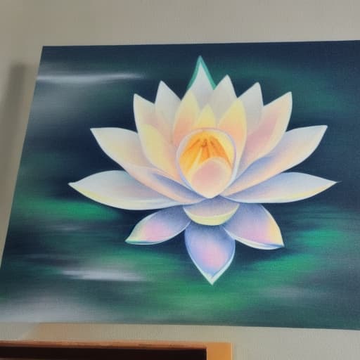  Image of 1 white lotus flower in heaven with serenity tone and holy spirituality mood create overall image in very lovely pastel palette