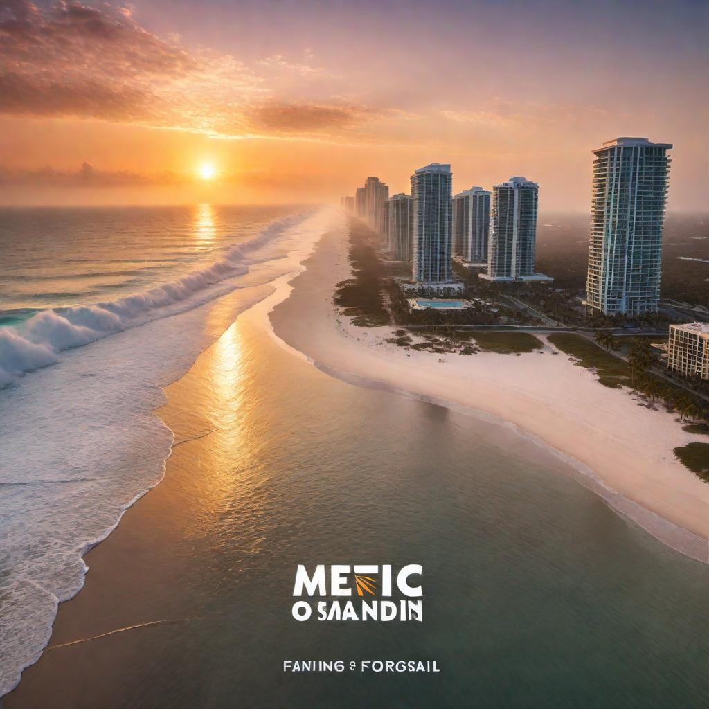  An image of a stunning Florida sunrise as the background. Over this sunrise, add bold, badass font that says 'MDA Exotics'. hyperrealistic, full body, detailed clothing, highly detailed, cinematic lighting, stunningly beautiful, intricate, sharp focus, f/1. 8, 85mm, (centered image composition), (professionally color graded), ((bright soft diffused light)), volumetric fog, trending on instagram, trending on tumblr, HDR 4K, 8K