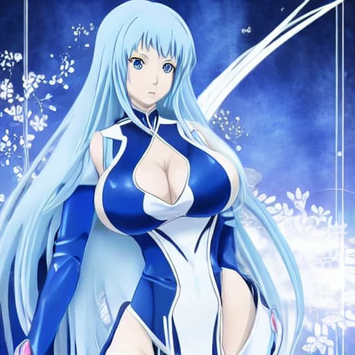  beautiful blue-eyed anime heroine with big curves