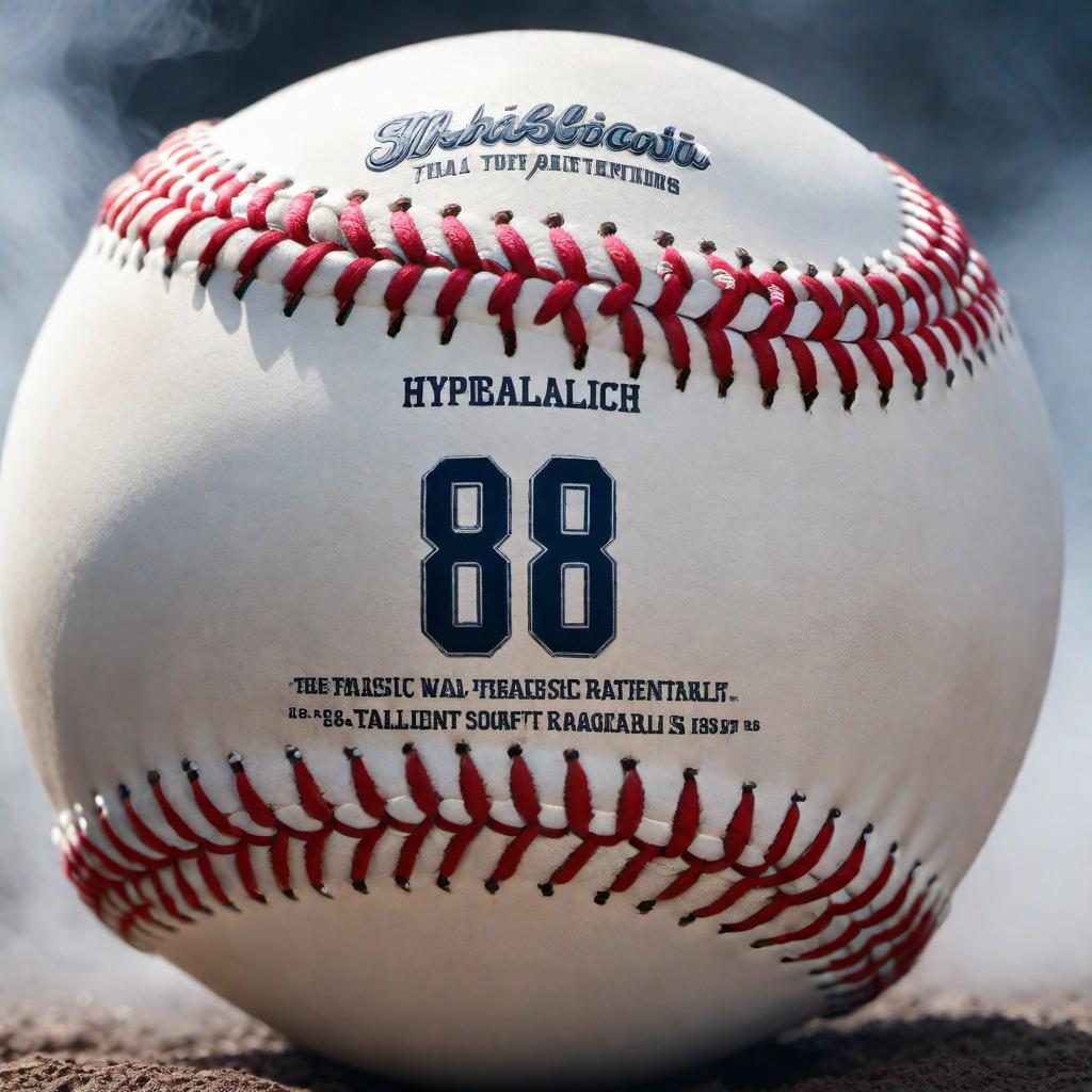  A realistic baseball with the text '8U' written on it hyperrealistic, full body, detailed clothing, highly detailed, cinematic lighting, stunningly beautiful, intricate, sharp focus, f/1. 8, 85mm, (centered image composition), (professionally color graded), ((bright soft diffused light)), volumetric fog, trending on instagram, trending on tumblr, HDR 4K, 8K