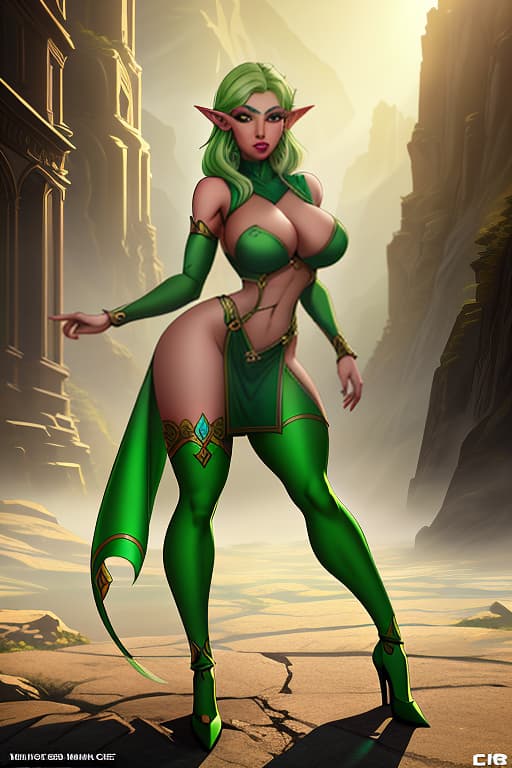  character design, elf girl with green hair, many poses and facial expressions, cartoon and comic style hyperrealistic, full body, detailed clothing, highly detailed, cinematic lighting, stunningly beautiful, intricate, sharp focus, f/1. 8, 85mm, (centered image composition), (professionally color graded), ((bright soft diffused light)), volumetric fog, trending on instagram, trending on tumblr, HDR 4K, 8K