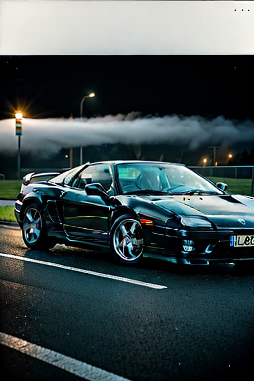  polaroid photo, night photo, photo of a Honda nsx black Jdm, black background, light reflections off the car, motion blur hyperrealistic, full body, detailed clothing, highly detailed, cinematic lighting, stunningly beautiful, intricate, sharp focus, f/1. 8, 85mm, (centered image composition), (professionally color graded), ((bright soft diffused light)), volumetric fog, trending on instagram, trending on tumblr, HDR 4K, 8K