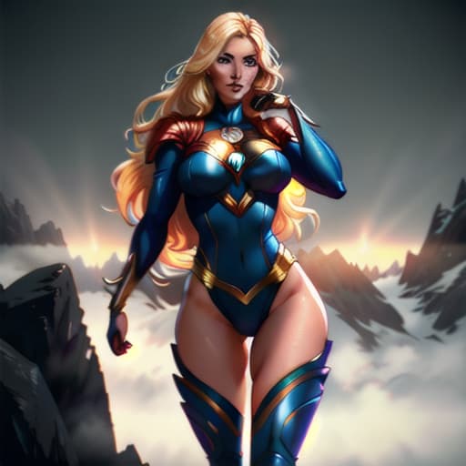  Super woman hyperrealistic, full body, detailed clothing, highly detailed, cinematic lighting, stunningly beautiful, intricate, sharp focus, f/1. 8, 85mm, (centered image composition), (professionally color graded), ((bright soft diffused light)), volumetric fog, trending on instagram, trending on tumblr, HDR 4K, 8K