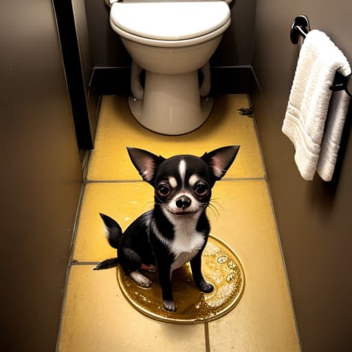  Chihuahua zombie, toilet, feces, yellow puddle.
