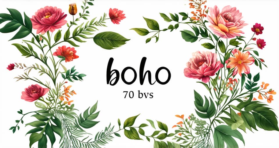  a background image in the theme of elegant boho, minimalistic, 70s boho style with an emphasis on flowers and vines