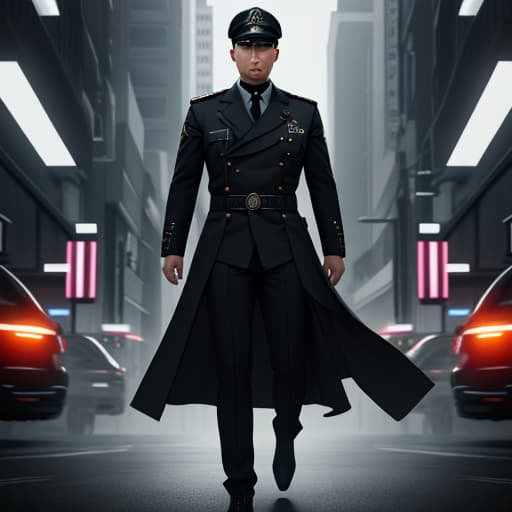  I want a novel cover about a Korean man who works as a policeman during the day and as the leader of a secret organization at night. hyperrealistic, full body, detailed clothing, highly detailed, cinematic lighting, stunningly beautiful, intricate, sharp focus, f/1. 8, 85mm, (centered image composition), (professionally color graded), ((bright soft diffused light)), volumetric fog, trending on instagram, trending on tumblr, HDR 4K, 8K