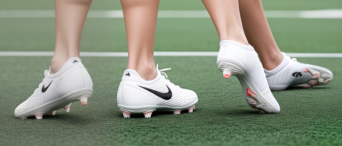  best quality, HD, back view Close up of a athlete's feet in soccer shoes in the stadium, athlete during training session on the football field