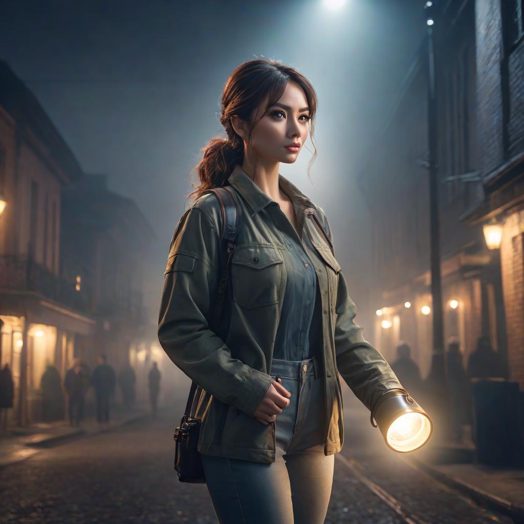  a hand held flashlight hyperrealistic, full body, detailed clothing, highly detailed, cinematic lighting, stunningly beautiful, intricate, sharp focus, f/1. 8, 85mm, (centered image composition), (professionally color graded), ((bright soft diffused light)), volumetric fog, trending on instagram, trending on tumblr, HDR 4K, 8K