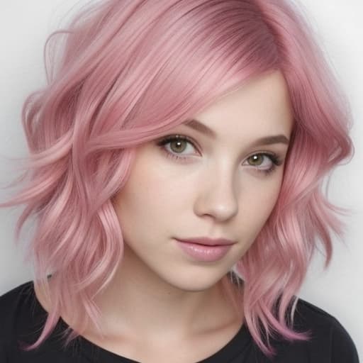  Short, wavy, Pink hair