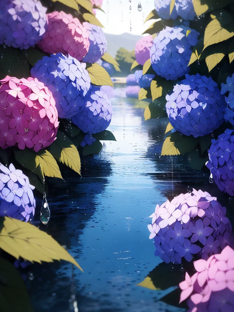  Real,(((Water droplet pictures:1.5))),(((Landscapes on the surface of water droplets: Hydrangea:1.5)), masterpiece, best quality,8k,ultra detailed,high resolution,an extremely delicate and beautiful,hyper detail