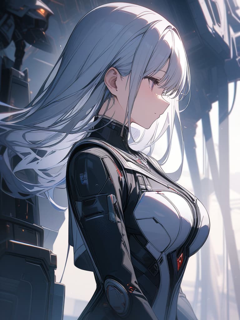  Robot, white hair, light purple, long hair, profile, robot clothing, Android girl, masterpiece, best quality,8k,ultra detailed,high resolution,an extremely delicate and beautiful,hyper detail