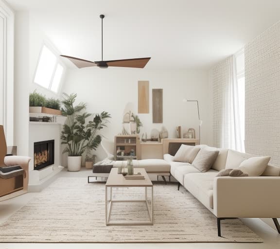  Living Room, Cozy, comfortable, family time, relaxation, entertainment, decor, furniture, lighting The room depicted in the image exhibits a minimalist and contemporary living room theme, emphasizing clean lines and neutral tones. Contemporary minimalist living room with a white sectional sofa, wooden accent chairs, geometric rug, and large leaf artwork. minimalist, contemporary, living room, white sectional sofa, wooden accent chairs, geometric rug, large leaf artwork earhty colors