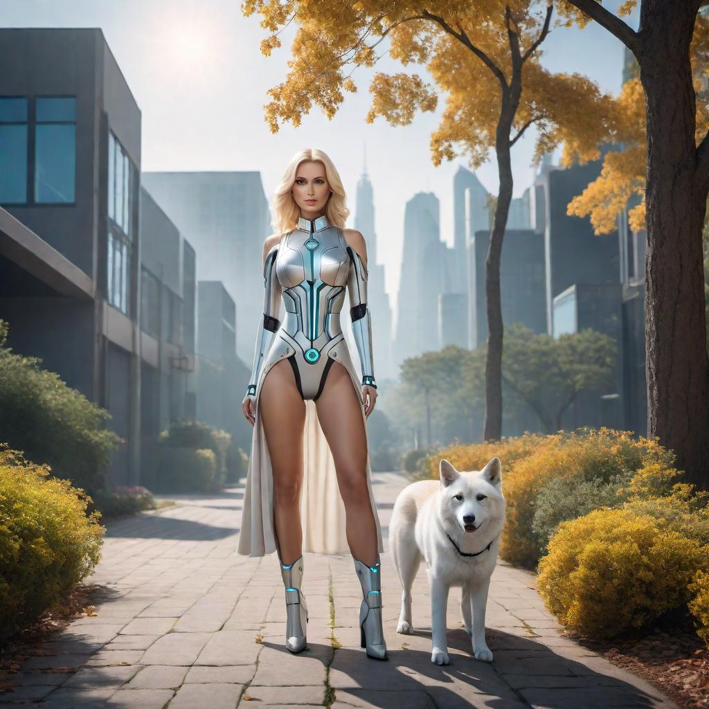  a friendly AI assistant character with blonde hair. Make it appear approachable with a futuristic vibe. Use soft colors and ensure it has a humanoid form to some extent, with features that symbolize intelligence and friendliness. hyperrealistic, full body, detailed clothing, highly detailed, cinematic lighting, stunningly beautiful, intricate, sharp focus, f/1. 8, 85mm, (centered image composition), (professionally color graded), ((bright soft diffused light)), volumetric fog, trending on instagram, trending on tumblr, HDR 4K, 8K