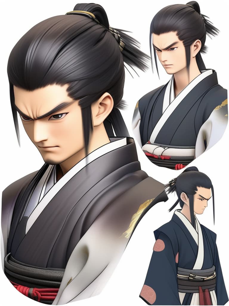  Masterpiece,one male,samurai,cool,face up,hair style:combed back hair,delicate black hair,tied back in one bun,long hair,black crested hakama,waterfall,training,super high quality,16K, masterpiece, best quality,8k,ultra detailed,high resolution,an extremely delicate and beautiful,hyper detail