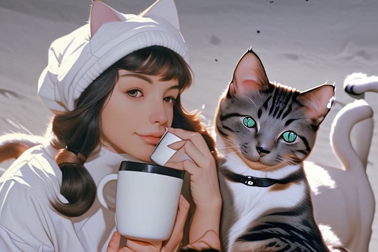  Can I have a cat with a dog on the moon drinking coffee