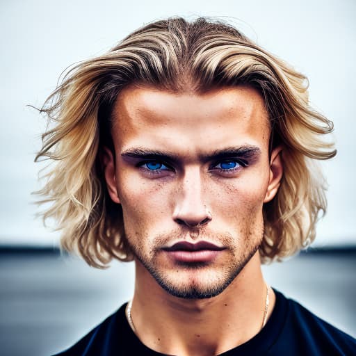 portrait+ style Russian queer fitness model blonde hunk dude face